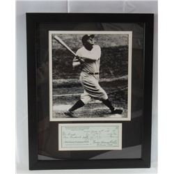 BABE RUTH FACSIMILE SIGNED CHECK with 8x10 PHOTO - FRAMED / MATTED
