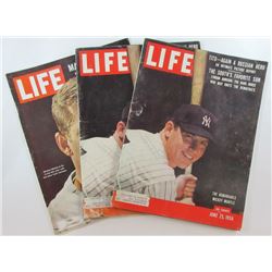 3 - Mickey Mantle Life Magazine 1965 & 2-1956 w/ NAME TAGS