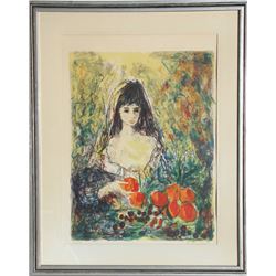 Bertoldo Taubert, Girl with Flowers, Lithograph