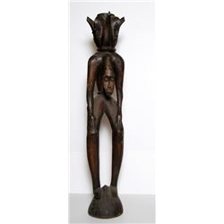 African Multiple Heads on Figure, Carved Wood Sculpture