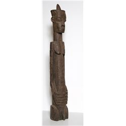 African Decorated Cylindrical Figure, Carved Wood Sculpture