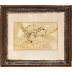 Gino Hollander, Portrait of a Child, Ink and Watercolor Painting