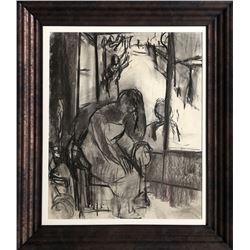 Ben Shahn, Woman in Chair by Window, Charcoal Drawing