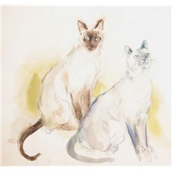 Marshall Goodman, Two Siamese Cats, Watercolor Painting Painting