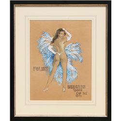 Charles Hargens, Folies Bergere, Pencil and Gouache Painting