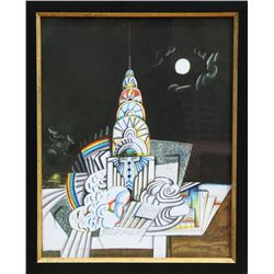 Saul Steinberg, Chrysler Building (Night), Lithograph