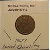 Image 1 : 2. 1907 Indian Head Cent. Good Quality.