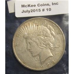 10. 1922 D Peace Silver Dollar. EF 40.