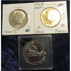 25. U.S. & Canada Silver: 1967 Kennedy Half Dollar Unc; 1968 D Kennedy Half Dollar Unc and Gold-plat