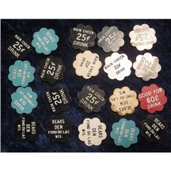 43. Group of Plastic Scalloped edge Tokens from "Bears Den Fond Du Lac Wis." Various denominations. 