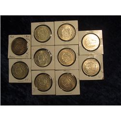 59. Large Group of (10) Mexican Silver Pesos dating 1961-1966. Includes some BU.