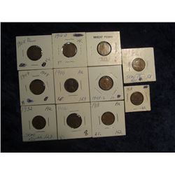 64. (11) Various Lincoln Cents 1909-1948. All in 2" x 2" cardboard holders.