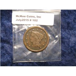 102. 1849 U.S. Large Cent minted the year of the Gold Rush. VG with a rim bruise.