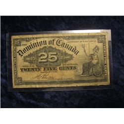 128. Jan. 2nd, 1900 "Dominion of Canada Twenty Five Cents" Scrip. Depicts Seated Britannia to right.