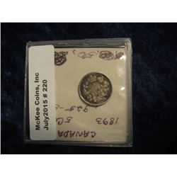 220. 1893 Canada Five Cent Silver. VG.