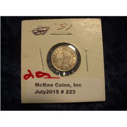 223. 1943C Newfoundland Five Cent Silver. VF.