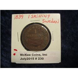 230. 1839 Sweden One Skilling. G-VG.