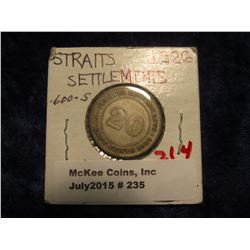 235. 1926 Straits Settlement Twenty Cent Piece. Silver. VG-8.