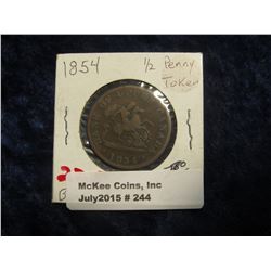 244. 1854 Bank of Upper Canada Half Penny Token. VG-8.