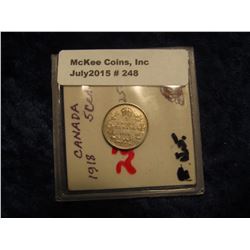 248. 1918 Canada Five Cent Silver. VF 20.
