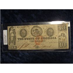 255. February 1st, 1863 "The State of Georgia" Ten Dollars. Milledgeville, Ga. VF+.