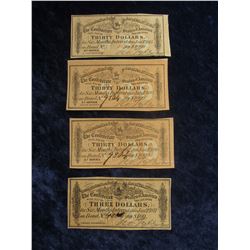 264. Group of (4) Original $30 Coupons from "The Confederate States of America" Bond.