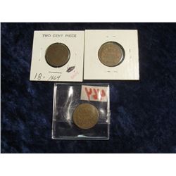 278. 1864, 1865, & 1866 U.S. Two Cent Pieces. G-VG.