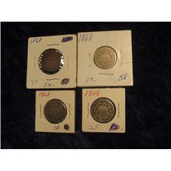 283. (4) 1868 U.S. Shield Nickels. AG-G+.