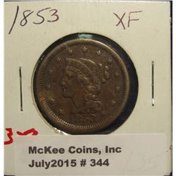 344. 1853 U.S. Large Cent. VF-EF.