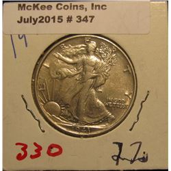 347. 1943 P Walking Liberty Half Dollar. EF 40.