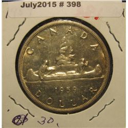 398. 1959 Canada Silver Dollar. Prooflike. .800 Fine Silver.