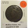Image 1 : 425. 1833 U.S. Large Cent. F-12.