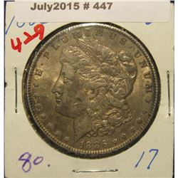 447. 1886 P Morgan Silver Dollar. Fully toned EF 45.