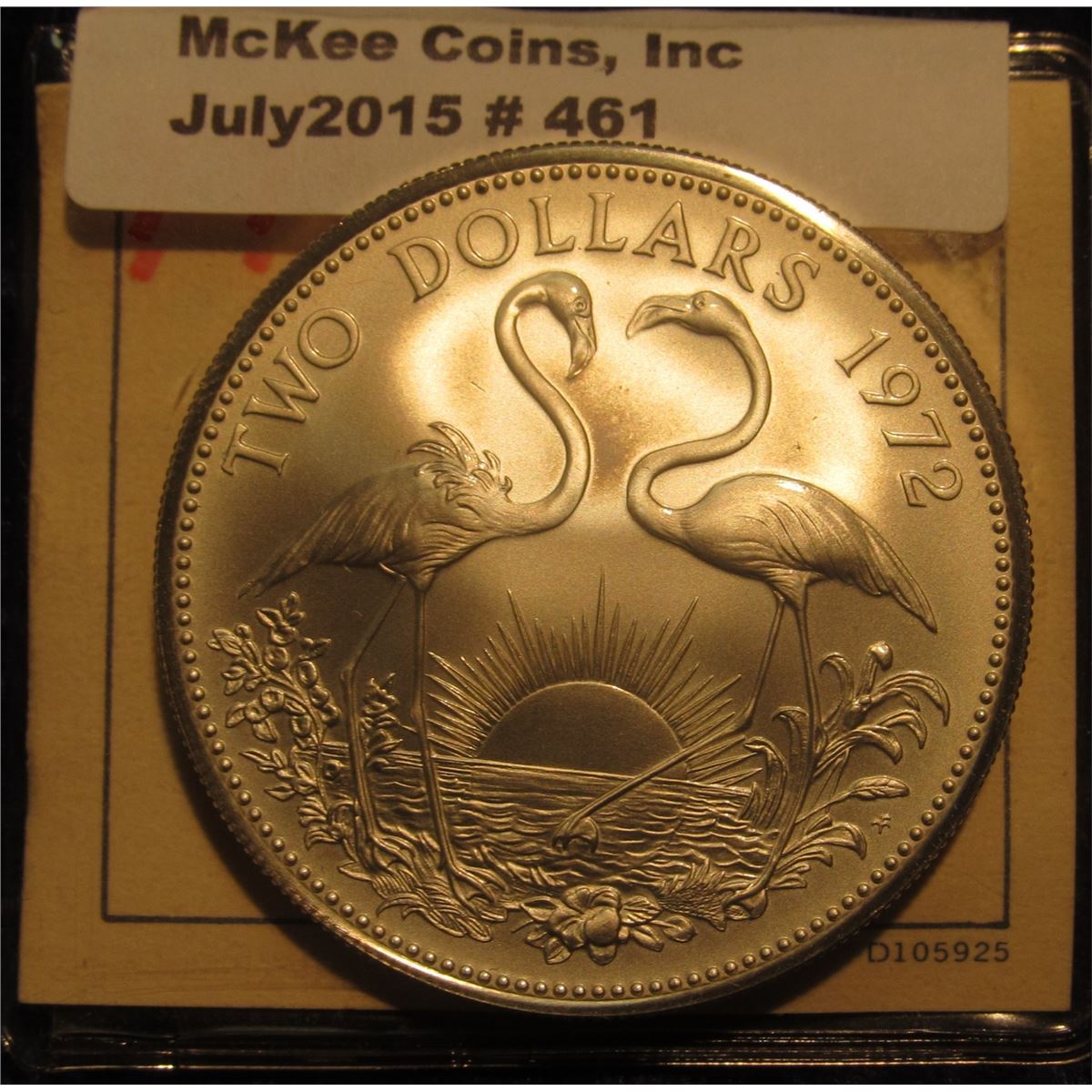 461. 1972 Two-Dollar "Flamingo" Coin of the Bahamas. Silver. Gem BU.