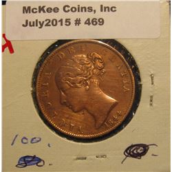 469. 1844 Great Britain Copper Half Penny. EF 40.