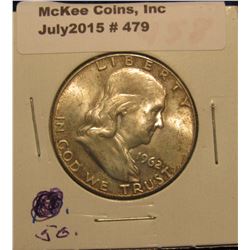 479. 1962 D Franklin Half Dollar. Lightly toned BU.