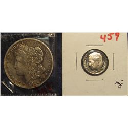 480. 1977 S Proof Roosevelt Dime & 1921 D Morgan Silver Dollar F-12 Toned.