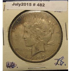 482. 1923 S U.S. Peace Silver Dollar. VG-8.