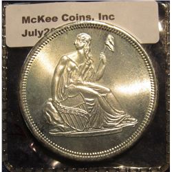 489. Liberty Seated One Ounce .999 Fine Silver Medallion. BU.