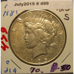 499. 1925 S U.S. Peace Dollar. EF 40.