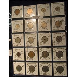 569. (20) World Coins in Plastic page, all identified and in 2" x 2" holders. Includes: All Denmark.