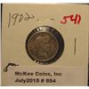 Image 1 : 654. 1902 Barber Dime. EF 40.