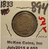 Image 1 : 655. 1833 Bust Dime. F 15. Mark on Neck.