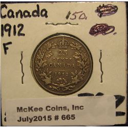 665. Canada 1912 Silver 25 Cents. F.