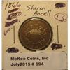 Image 1 : 694. 1866 US 2 Cent Piece. EF Cleaned.