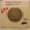 Image 1 : 716. 1854 with Arrows U.S. Seated Liberty Quarter. VF 20.