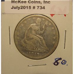 734. 1843 O U.S. Seated Liberty Half Dollar. F-12.