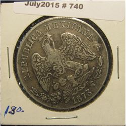 740. 1873 Go. S. Mexico  Guanajuato .9027 Fine Silver Peso. KM # 408.4. VF.