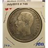 Image 1 : 746. 1873 Belgium .900 Fine Silver Five Francs. VF 20. KM # 24. Not sure of the position, either A o