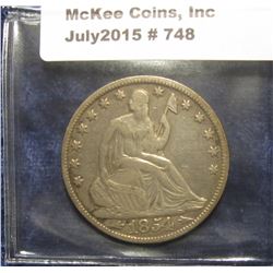 748. 1854 O Arrows U.S. Seated Liberty Half Dollar. EF 40. Nice and original. Red Book value $130.00